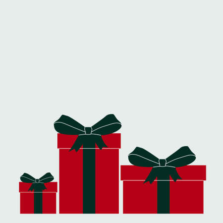 Vector illustration of two gift boxes with bows. Greeting card with a bunch of gift boxes for...