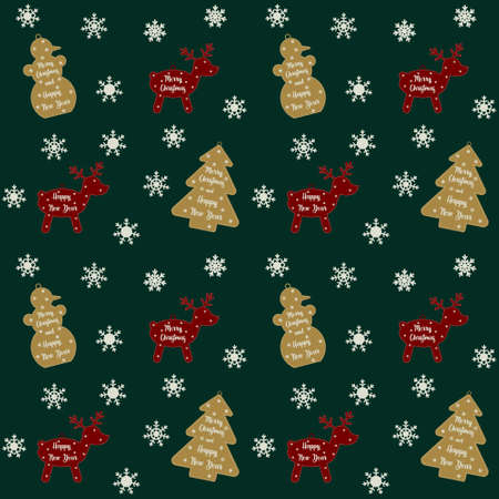 Festive pattern for Christmas and New Year holidays. With snowflakes, deer, snowman and Christmas tree. Vector illustrationのイラスト素材