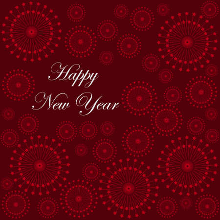 Happy New Year typographic on a red background with fireworks texture. New Year card. Vector illustrationのイラスト素材