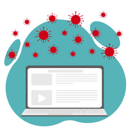 Stay home during the outbreak. Work and rest at home during isolation. Laptop with a website. Vector flat illustrationのイラスト素材