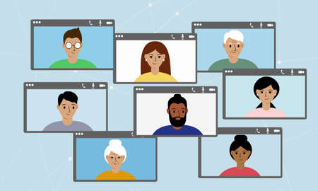 Social network concept. Internet communication. Video conferencing, work from home, social...
