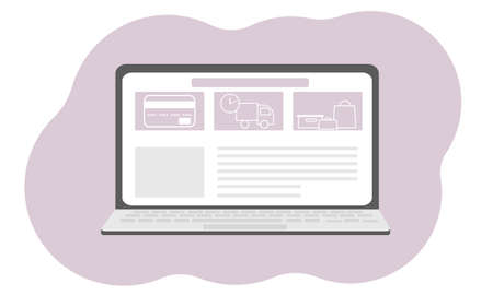 The concept of online ordering and delivery of goods from a laptop. E-commerce concept. Delivery service. Vector flat illustrationのイラスト素材