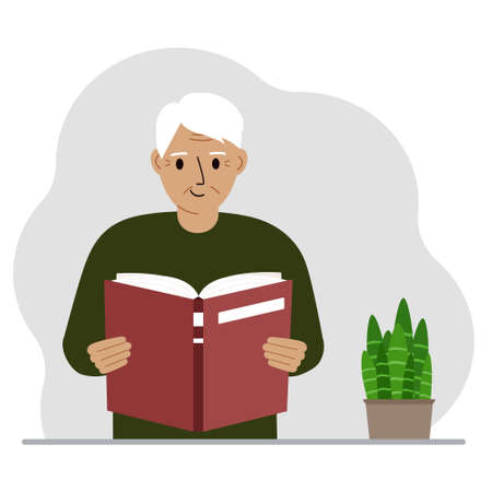 The man is holding a large book in his hands. Vector flat illustrationのイラスト素材