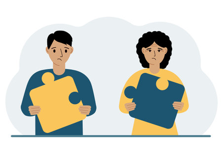Team metaphor. People putting puzzle pieces together. The concept of teamwork and cooperation. Business concept. Vector flat illustrationのイラスト素材