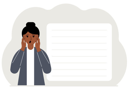 The woman clasped his head in his hands. Shock, surprise. Vector flat illustration.のイラスト素材