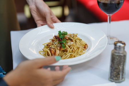 Food photography close up of fine dining gourmet dishの写真素材