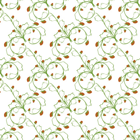 Vector drawing of a pattern with strawberry leaves wrap around, plants bend down to the left on a white background.のイラスト素材