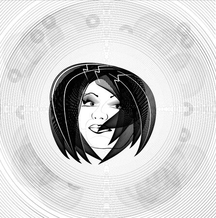 Black and white line drawing of the head, the woman's face. Sketch outline vector eyes lips face hair look obliquely.のイラスト素材