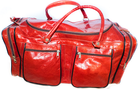 beautiful leather handbag sports bright red on a white background very bigの写真素材
