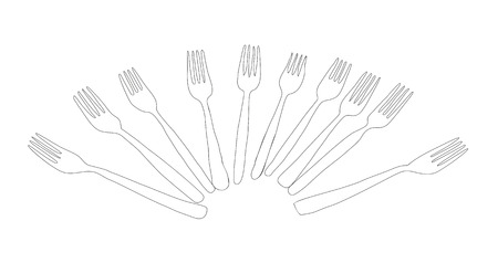 Forks Vector Sketch drawn a lot of ten on a white backgroundのイラスト素材