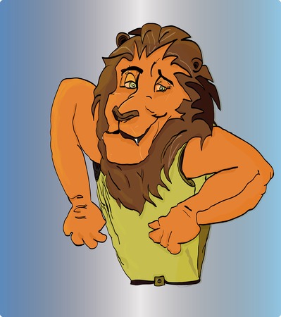 lion in pose vigorous bodybuilder gesticulationのイラスト素材