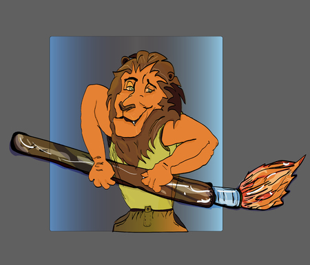 Lion artist cartoon brush drawing human sport bodyのイラスト素材