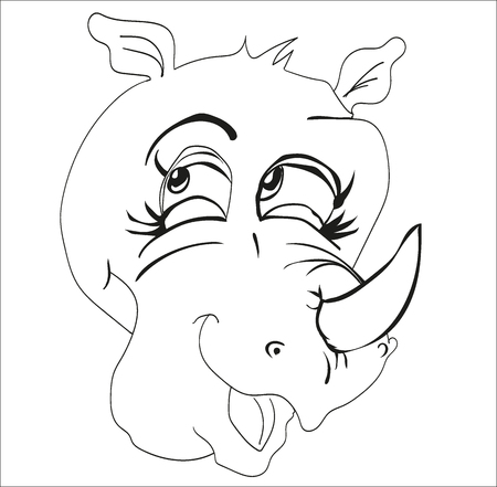 Rhinoceros Cartoon painted lines, playful look up, cheerful muzzのイラスト素材