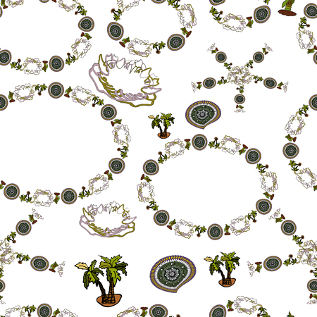 Endless seamless simple pattern with a summer floral motif, with different palm trees.の写真素材