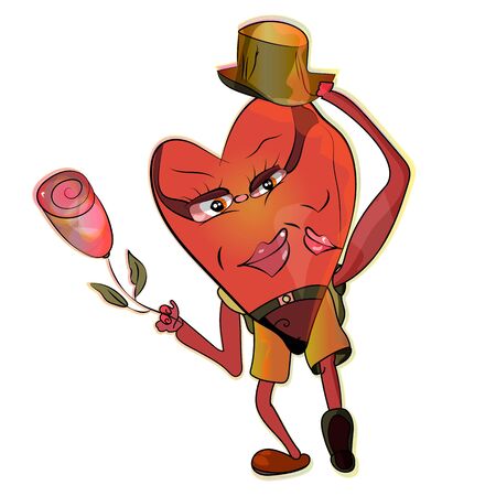 Outlined cartoon character red heart in love.のイラスト素材