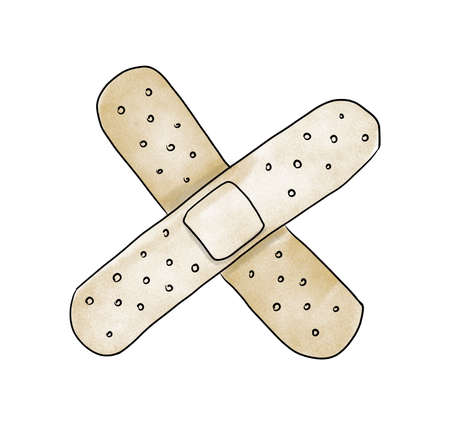 Adhesive Bandage elastic Medical Plaster. Cartoon illustration of bandage on isolated white backgroundの写真素材