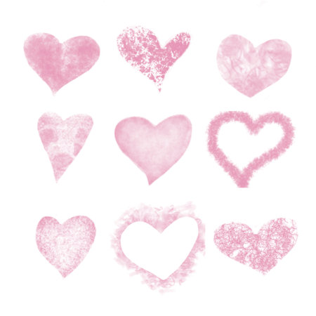 Set of Watercolor Pink Hearts. Hand painted illustration on isolated white background for Valentine's day card or Wedding invitationsの写真素材