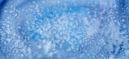 Watercolor Blue winter Background with Snow. Hand painter starry night Sky. Illustration of galaxy for bannerの写真素材