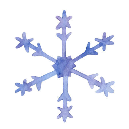 Watercolor light blue Snowflake. Winter symbol on white isolated background. Hand painted water color Christmas Snow for postcards and invitationsの写真素材