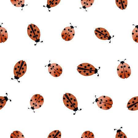 Seamless Pattern with Ladybug. Watercolor Background with Ladybird. Summer insects. Backdrop with Lady Bug for fabric or wrapping paperの写真素材