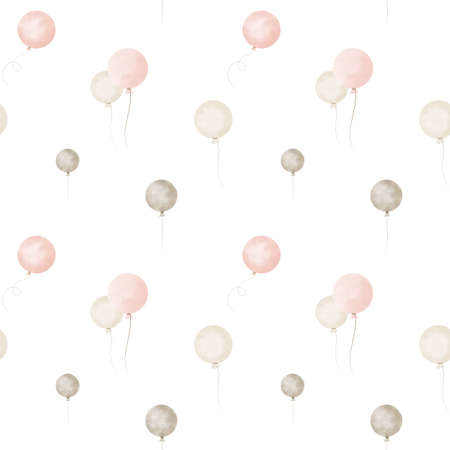 Seamless Pattern with pink Balloons. Watercolor hand painted Background for wrapping paper or baby textile designの写真素材