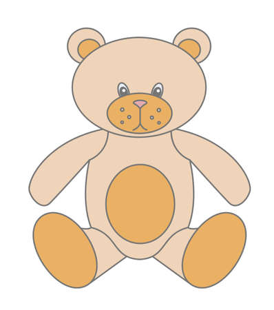 Teddy Bear baby Toy stuffed by plush in flat style. Vector kid illustration for icon. Cartoon cute character. Pastel brown colorのイラスト素材
