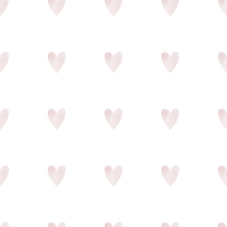 Watercolor Hearts seamless background. Pink hand drawn Pattern. Colorful romantic texture in cute pastel colors for wrapping paper or textile designの写真素材