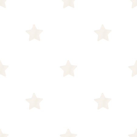 Watercolor Seamless Pattern with beige Stars on a isolated Background. Hand drawn Illustration for childrens textiles, banner or Print. Sketch for backdrop for kids. Design for baby boy or girl.の写真素材