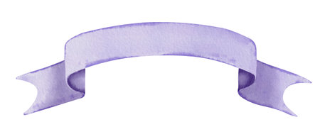 Purple Ribbon for text. Hand drawn illustration of stripes for banners isolated on white background. Template for message. Drawing of vintage curved blank tape for greeting cards or invitations.の写真素材