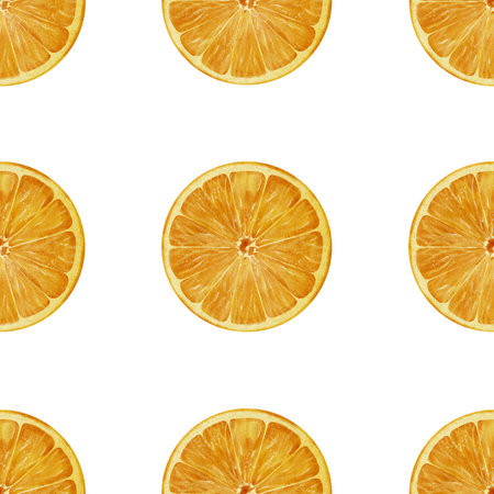 Orange Fruit Seamless Pattern. Hand drawn print with Slices of citrus food on white isolated...