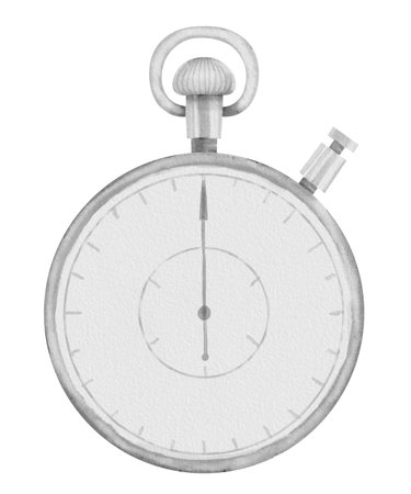 Stopwatch for timing. Hand drawn watercolor illustration of chronometer on white isolated...