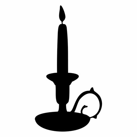 Silhouette of Candle Holder vector illustration. Vintage Candlestick. Old candleholder for painted by black inks in etching style. Drawing of antique lamp with candlelight for icon or logo.のイラスト素材