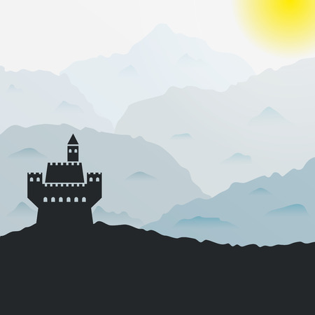 Ancient castle silhouette in the mountains.のイラスト素材
