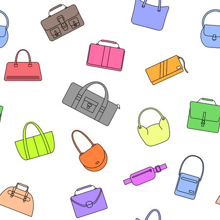 Bag, purse, handbag and suitcase simple icons seamless pattern. Vector illustration.のイラスト素材