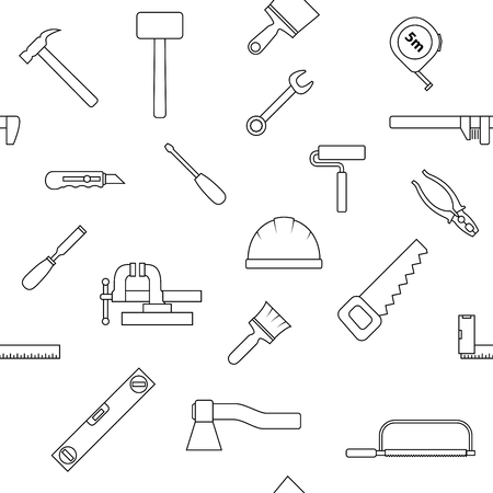 Seamless pattern of repair tool icons. Home repair signs. Worker tools. Isolated on white background. Vector illustration.のイラスト素材