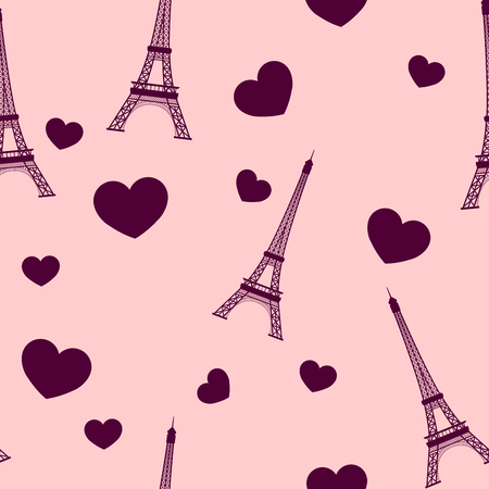 Eiffel tower, Paris, France. Seamless background. Eiffel tower monument icon repeating. Seamless pattern.のイラスト素材