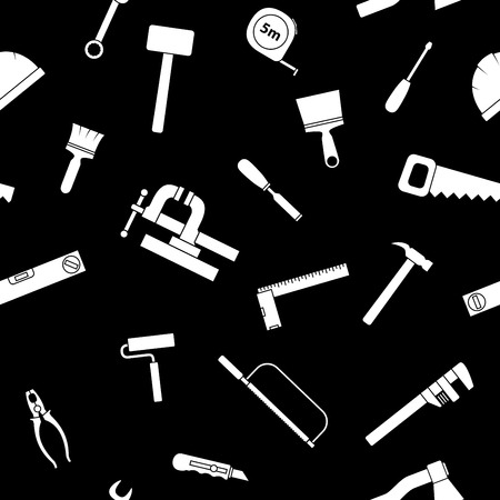 Seamless pattern of repair tool icons. Home repair signs. Worker tools. Isolated on white background. Vector illustration.のイラスト素材