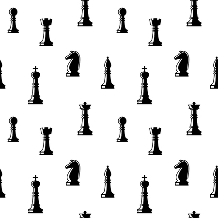 Seamless chess background. Chess elements seamless pattern. Background with complete set of chess pieces: king, queen, bishop, rook, knight, rook.のイラスト素材