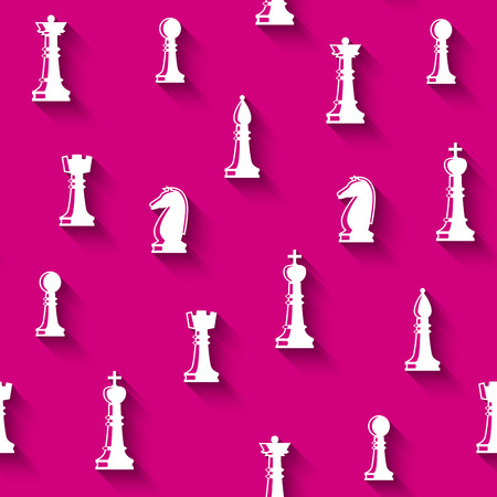 Seamless chess background. Chess elements seamless pattern. Background with complete set of chess pieces: king, queen, bishop, rook, knight, rook.のイラスト素材