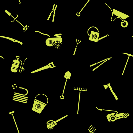 Seamless pattern of garden tools. Background of garden tool icons. Gardening equipment. Agriculture tools. Vector illustration.のイラスト素材