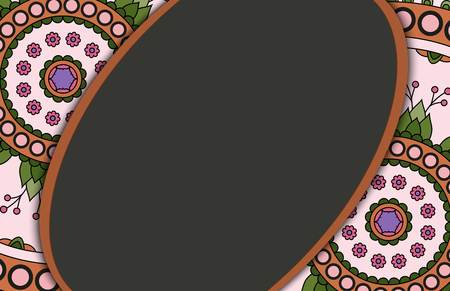 Banner with round ornament. Circle elements card. Vintage decorative pattern. Hand drawn. Vector illustration.のイラスト素材