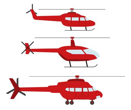 Set of helicopters in flat style. Helicopter icon isolated. Propelled vehicle. Vector illustration.のイラスト素材