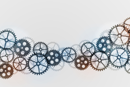 Abstract technical gears background. Future, gear, wheel, metal. Cogwheel design mechanism background Vector illustrationのイラスト素材