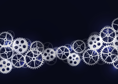 Abstract technical gears background. Future, gear, wheel, metal. Cogwheel design mechanism background Vector illustrationのイラスト素材
