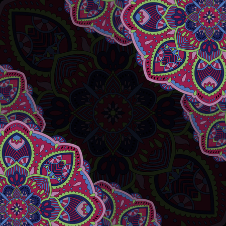 Banner with round abstract ornament. Circle elements card. Vintage decorative pattern. Hand drawn. Vector illustration.のイラスト素材