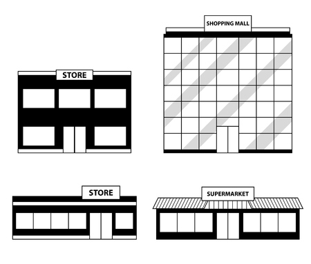 Set of store, shopping mall icons. Mall, shop, store, supermarket in flat style. Vector illustrationのイラスト素材