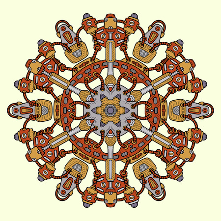 Steampunk round ornament. Retro industry steampunk circle pattern. Round technical elements mandala. Vector illustration.のイラスト素材
