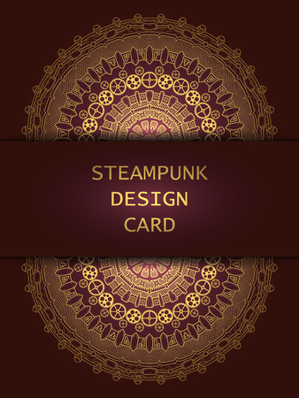 Banner with steampunk design elements. Steam mechanic elements. Steampunk ornament background. Vector illustration.のイラスト素材