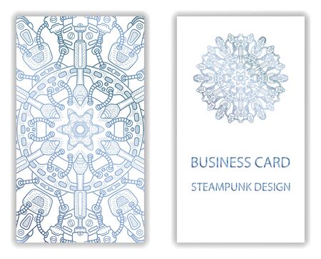 Business card with steampunk abstract design elements. Steam mechanic elements. Steampunk business card abstract design flyer. Vector illustration.のイラスト素材