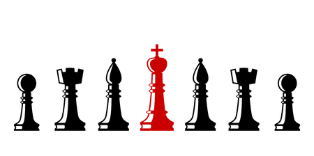 Chess elements collection. Set of chess figures. Flat style chess figures isolated. Leadership concept. Team with leader. Leader controlling followers. Vector illustration.のイラスト素材